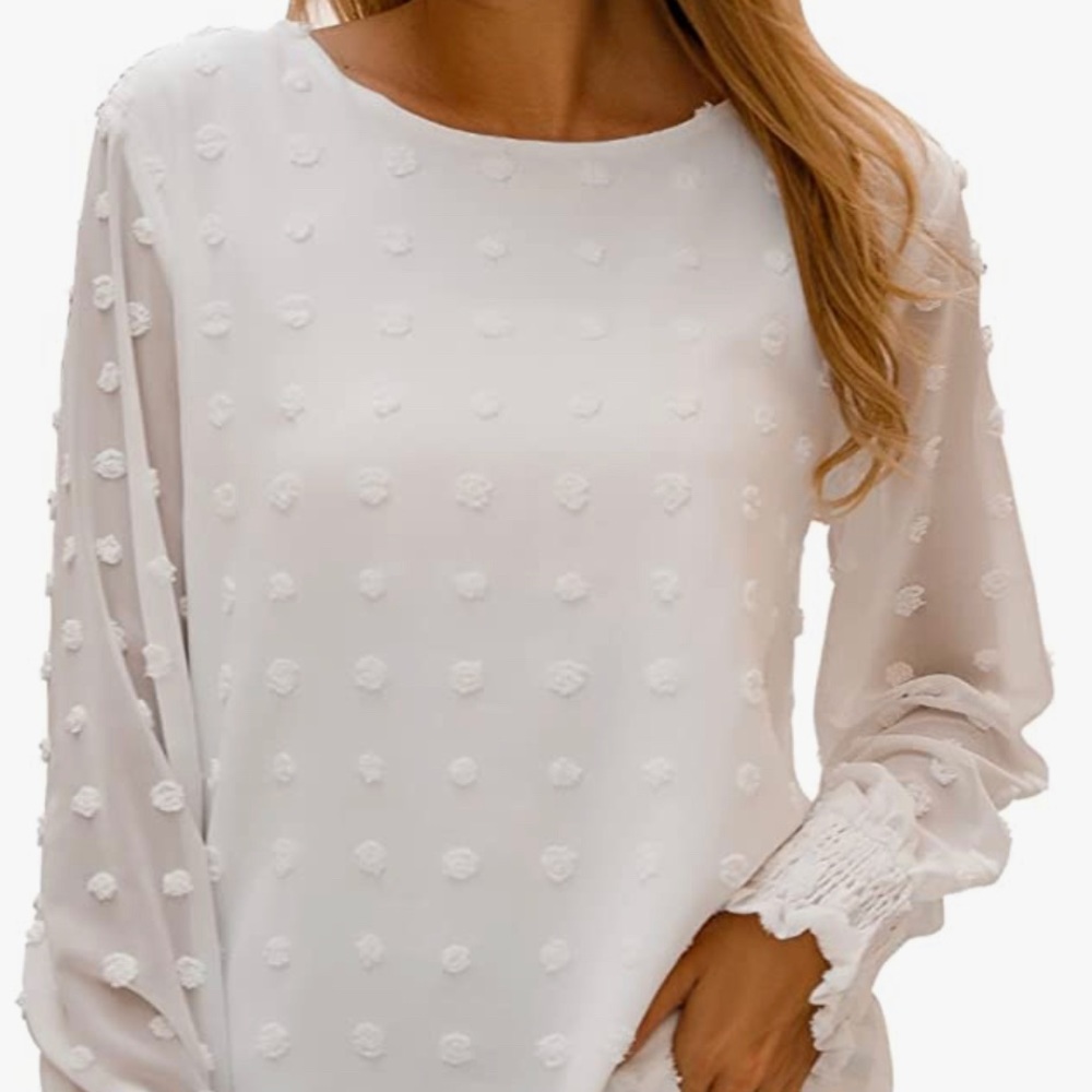 Womens Chiffon Blouses Elegant Lantern Long Sleeve Round Neck Top Pom Pom Shirts